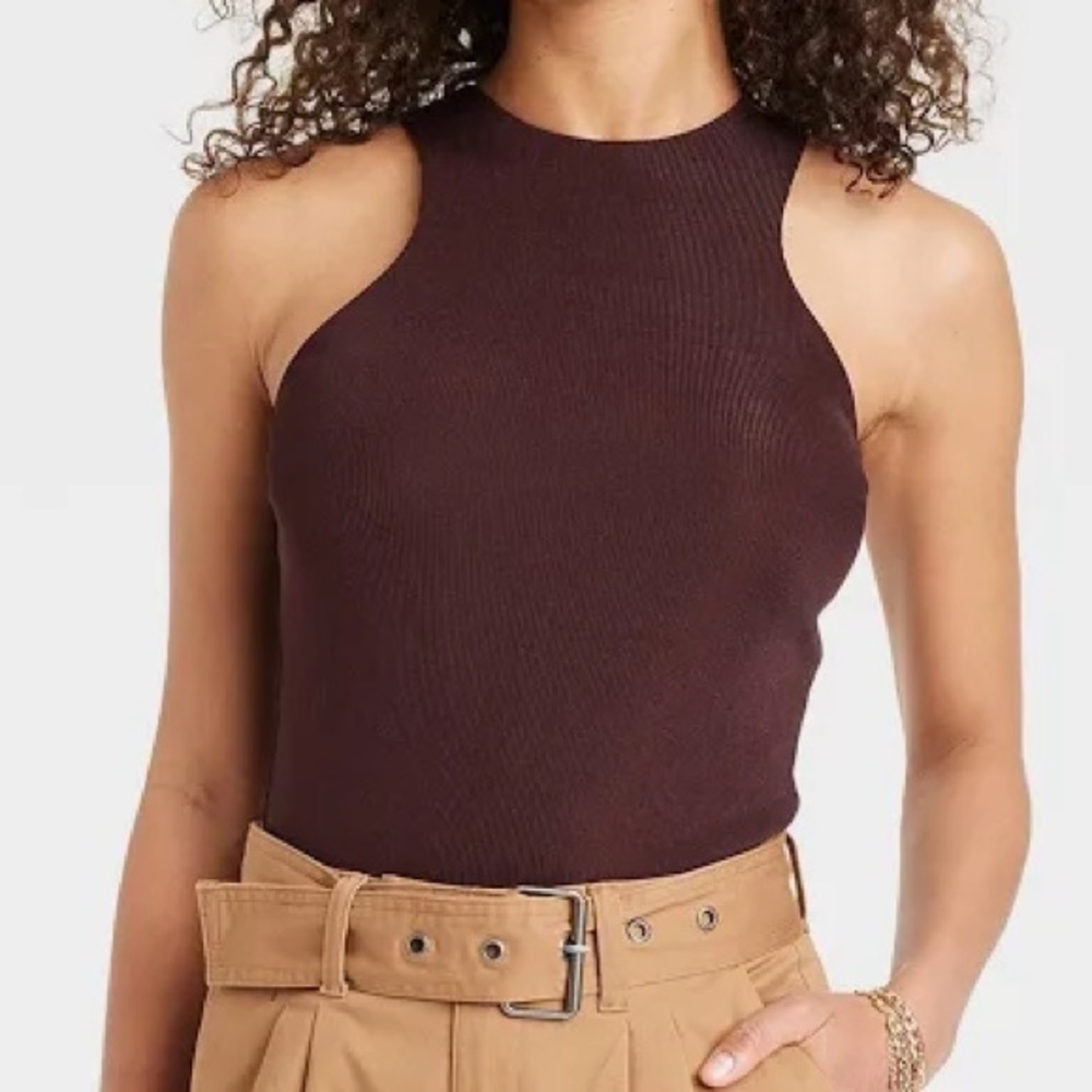 womens slim fit high neck tank top target 88189234 brown